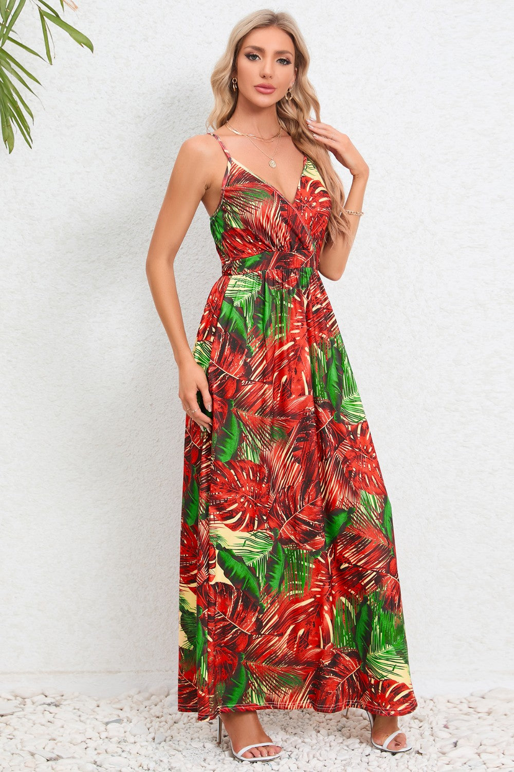 Printed Surplice Maxi Cami Dress
