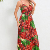 Printed Surplice Maxi Cami Dress
