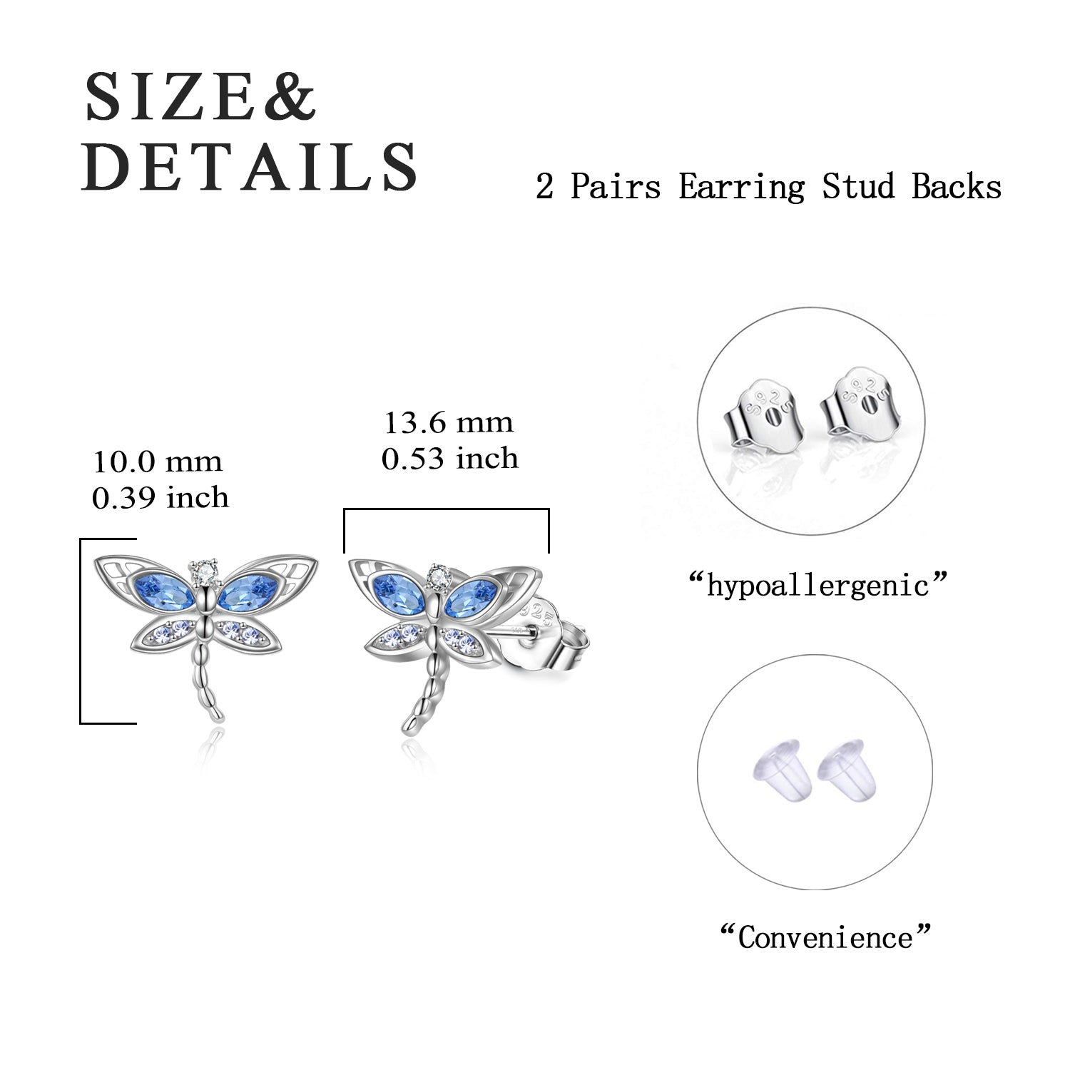 Dragonfly Gifts for Women Sterling Silver Dragonfly Stud Earrings Jewelry with Austrian Crystal
