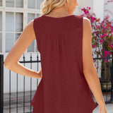 Eyelet Buttoned Round Neck Tank
