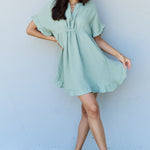 Ninexis Out Of Time Full Size Ruffle Hem Dress with Drawstring Waistband in Light Sage
