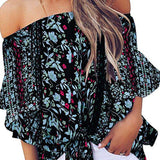 Tied Printed Off-Shoulder Half Sleeve Blouse
