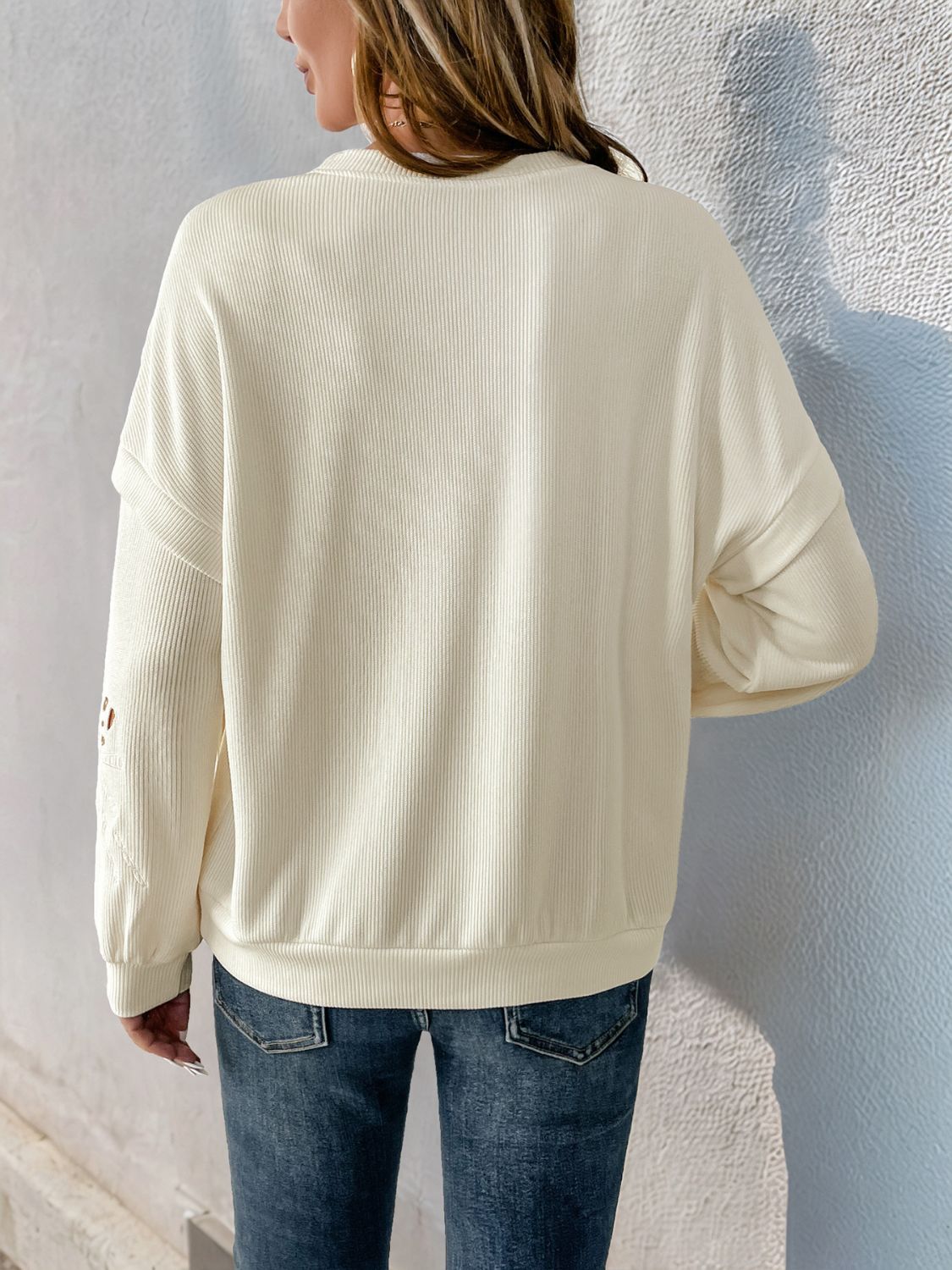 Perfee Cutout Round Neck Long Sleeve Sweatshirt
