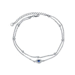 925 Sterling Silver Evil Eye Anklets Double Layered Chain For Women Girls Birthday Gifts Summer Beach Dainty Jewelry
