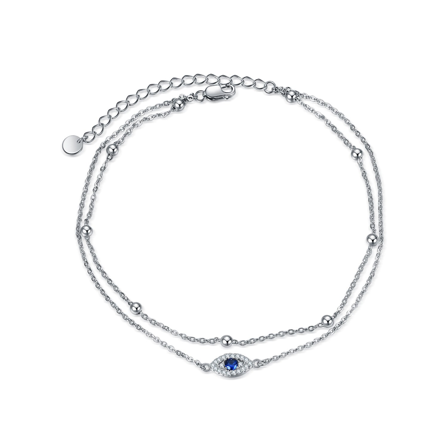 925 Sterling Silver Evil Eye Anklets Double Layered Chain For Women Girls Birthday Gifts Summer Beach Dainty Jewelry
