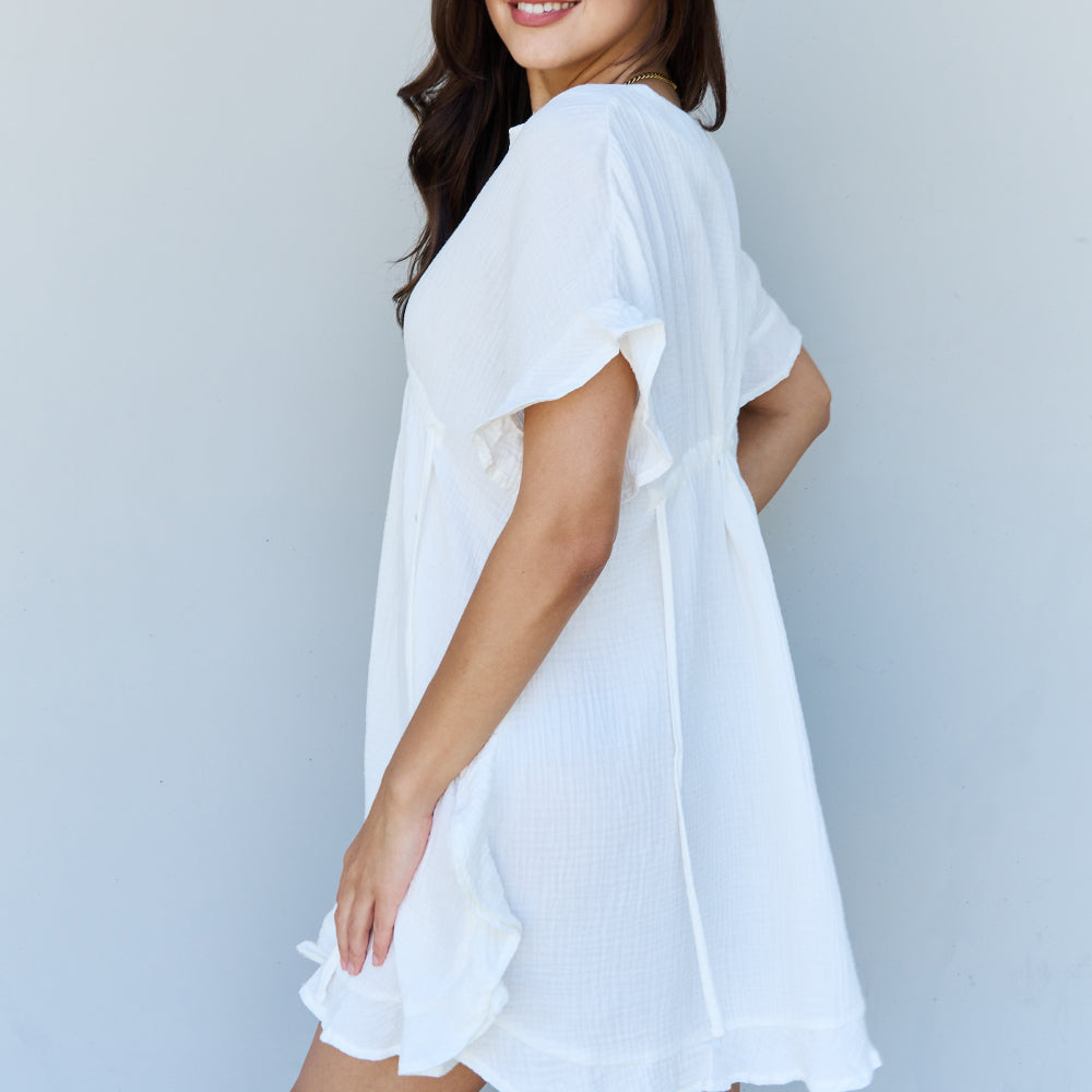 Ninexis Out Of Time Full Size Ruffle Hem Dress with Drawstring Waistband in White
