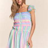 J.NNA Rainbow Smocked Mini Mesh Dress
