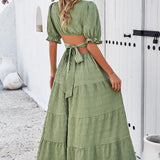 Tie Back Short Sleeve Tiered Dress
