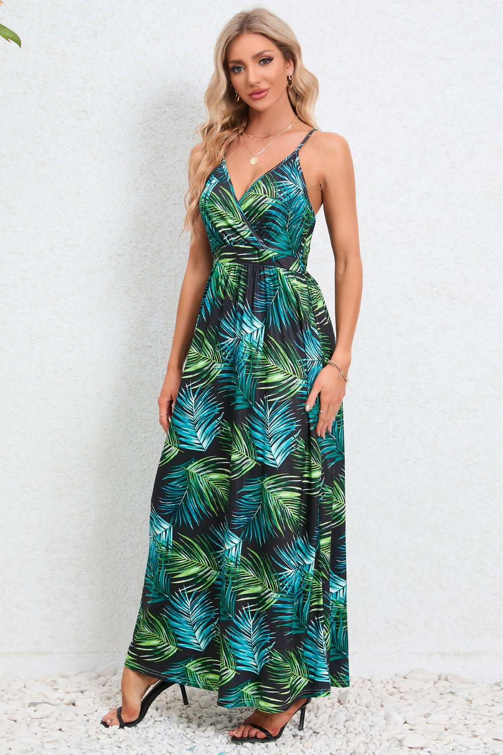 Printed Surplice Maxi Cami Dress
