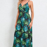 Printed Surplice Maxi Cami Dress
