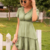 Frill V-Neck Short Sleeve Ruffle Hem Dress
