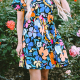 Printed Johnny Collar Half Sleeve Mini Dress
