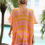 Tassel Openwork Striped V-Neck Cover Up
