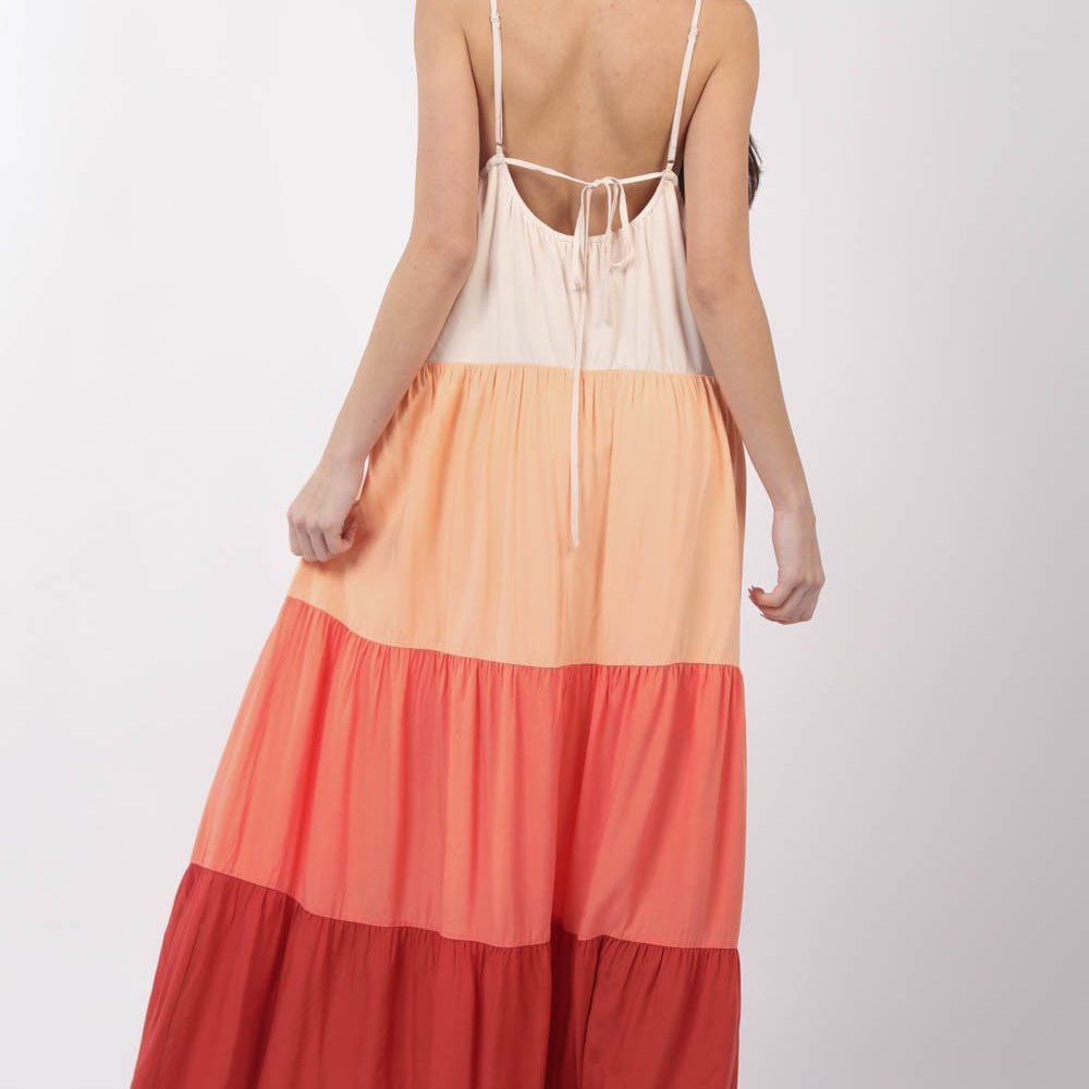 VERY J Color Block Tiered Maxi Cami Dress
