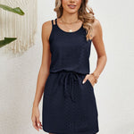 Eyelet Scoop Neck Sleeveless Dress
