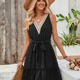 Tied Frill Sleeveless Mini Dress
