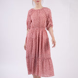 VERY J Floral Round Neck Tiered Midi Dress
