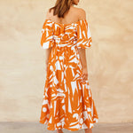 Printed Off-Shoulder Balloon Sleeve Dress
