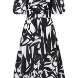 Printed Off-Shoulder Balloon Sleeve Dress
