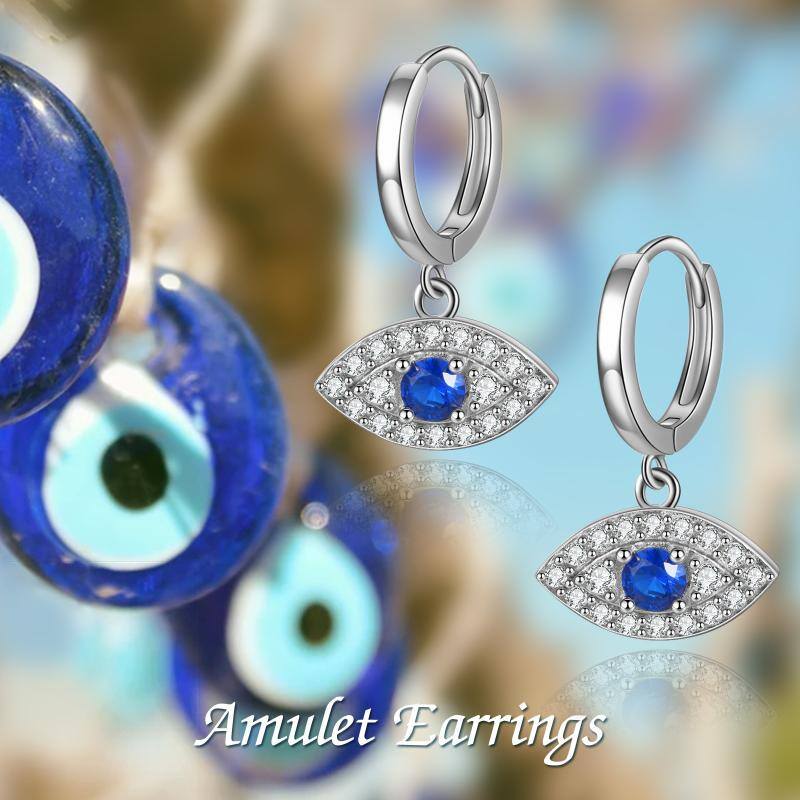 925 Sterling Silver CZ Evil Eye Dangle Hoop Earrings For Women Girls
