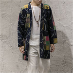 New autumn windbreaker men's long section Korean version of the buckleless cloak jacket male Chinese style cotton and linen
