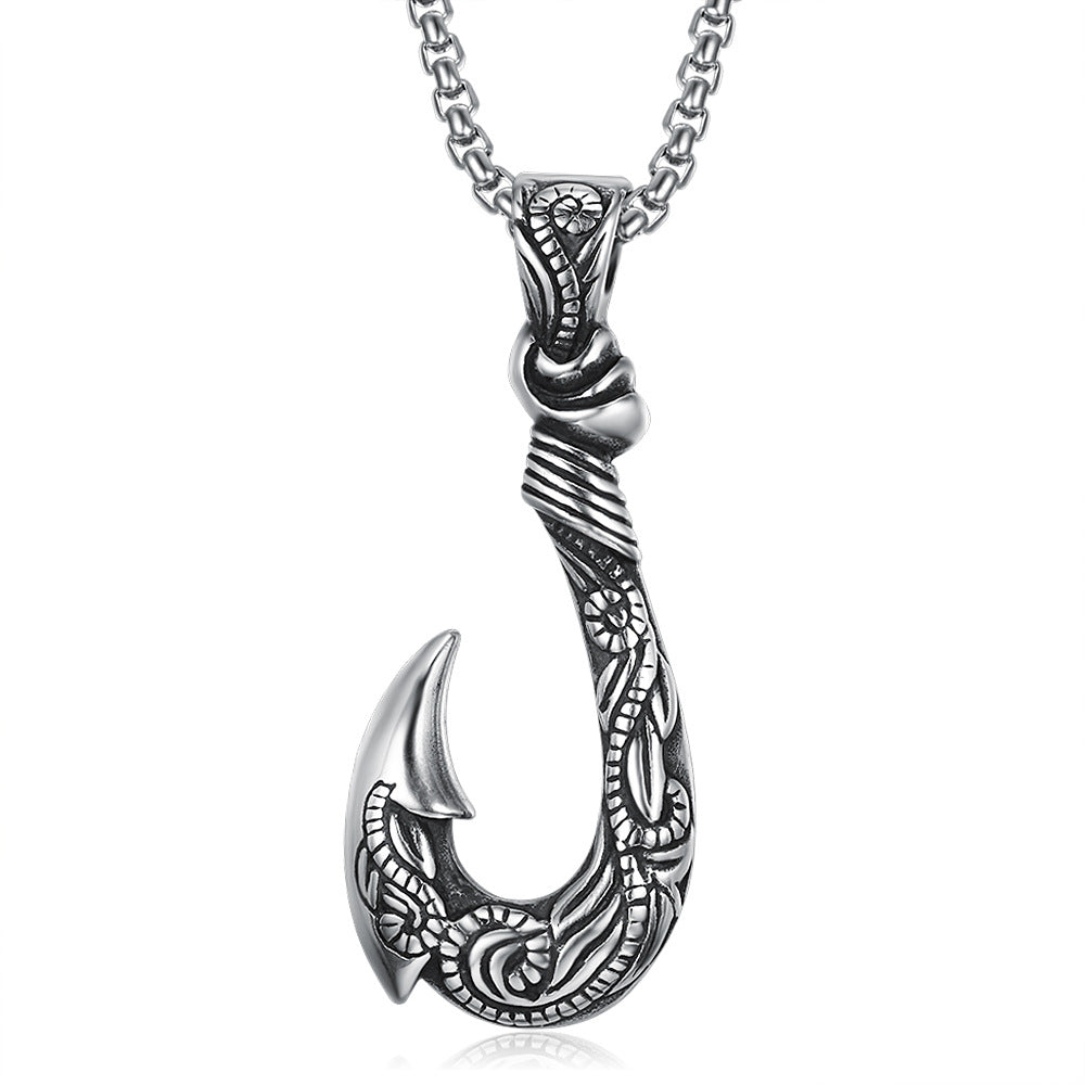 Vintage Stainless Steel Ocean Romance Fish Hook Titanium Steel Pendant
