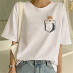 Fashionable and Cute Shiba Inu Print T-shirt
