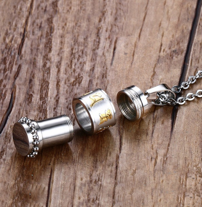 Trend Titanium Steel Prayer Wheel Six-word Mantra Pendant
