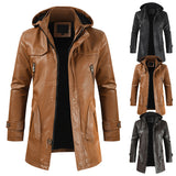 Leather jacket hooded slim coat
