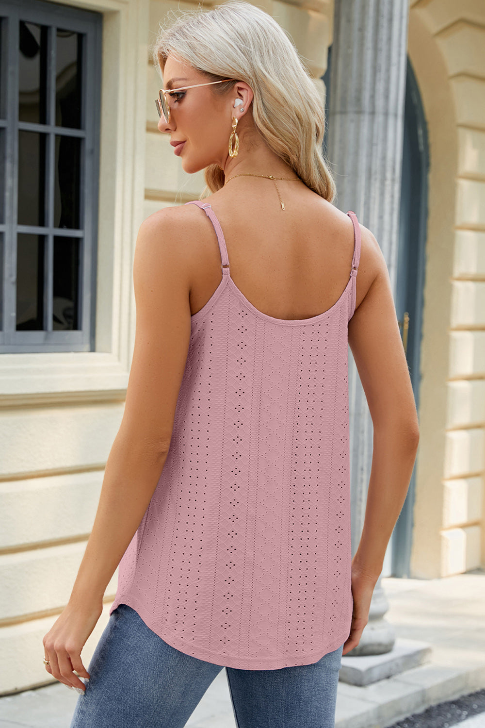 Eyelet Scoop Neck Ruched Cami
