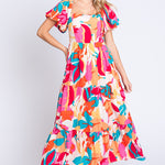 GeeGee Full Size Printed Smocked Back Tiered Maxi Dress
