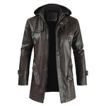 Leather jacket hooded slim coat
