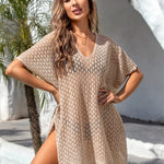 Openwork Slit Scoop Neck Cover Up
