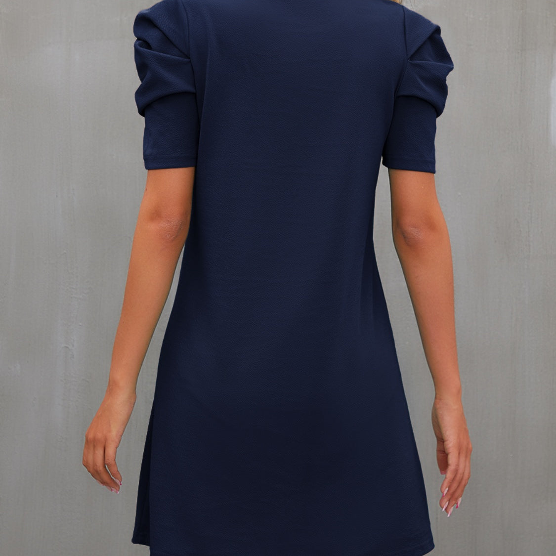 Round Neck Puff Sleeve Mini Dress
