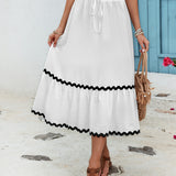 Tied Contrast Trim High Waist Skirt
