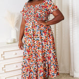 Double Take Plus Size Floral Smocked Square Neck Dress
