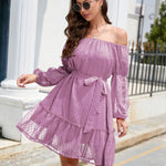 Swiss Dot Off-Shoulder Balloon Sleeve Dress
