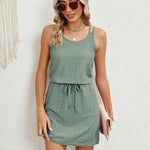 Eyelet Scoop Neck Sleeveless Dress
