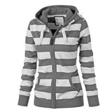 Hooded large size long sleeve striped sweater
