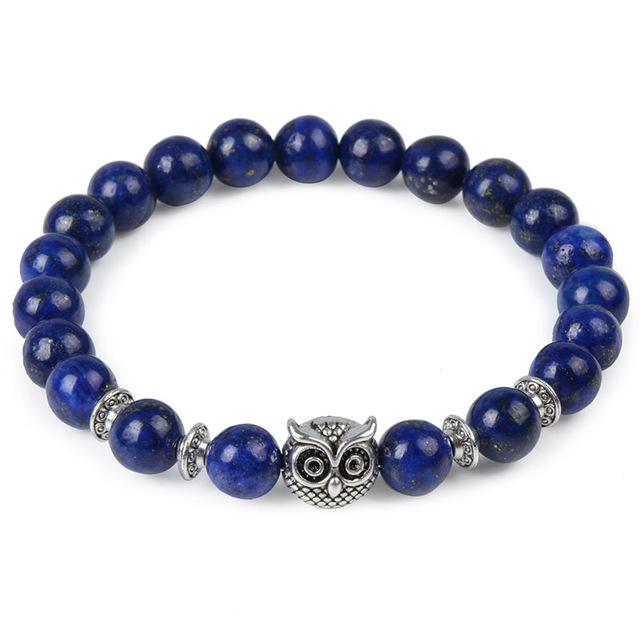 Natural Stone Owl Head Yoga Bracelet
