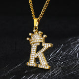 Crown Pendant Stainless Steel Letter Necklace
