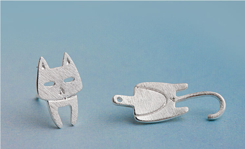 S925 Sterling Silver Stud Earrings Fashion Detachable Cat Fish Pin Studs Cute Comet Silver Earrings
