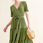 And The Why Soft Short Sleeve Tiered Midi Dress
