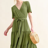 And The Why Soft Short Sleeve Tiered Midi Dress
