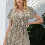 Tied Floral V-Neck Cap Sleeve Dress
