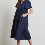 HEYSON Full Size Cotton Poplin Ruffled Tiered Midi Dress
