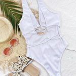 Ribbed Lace Up One-Piece Swimsuit
