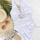 Ribbed Lace Up One-Piece Swimsuit
