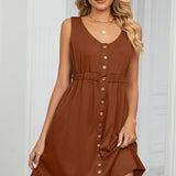 Buttoned Wide Strap Mini Dress
