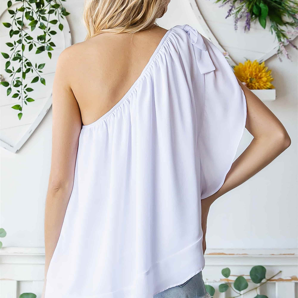 Tied Ruched One Shoulder Tank
